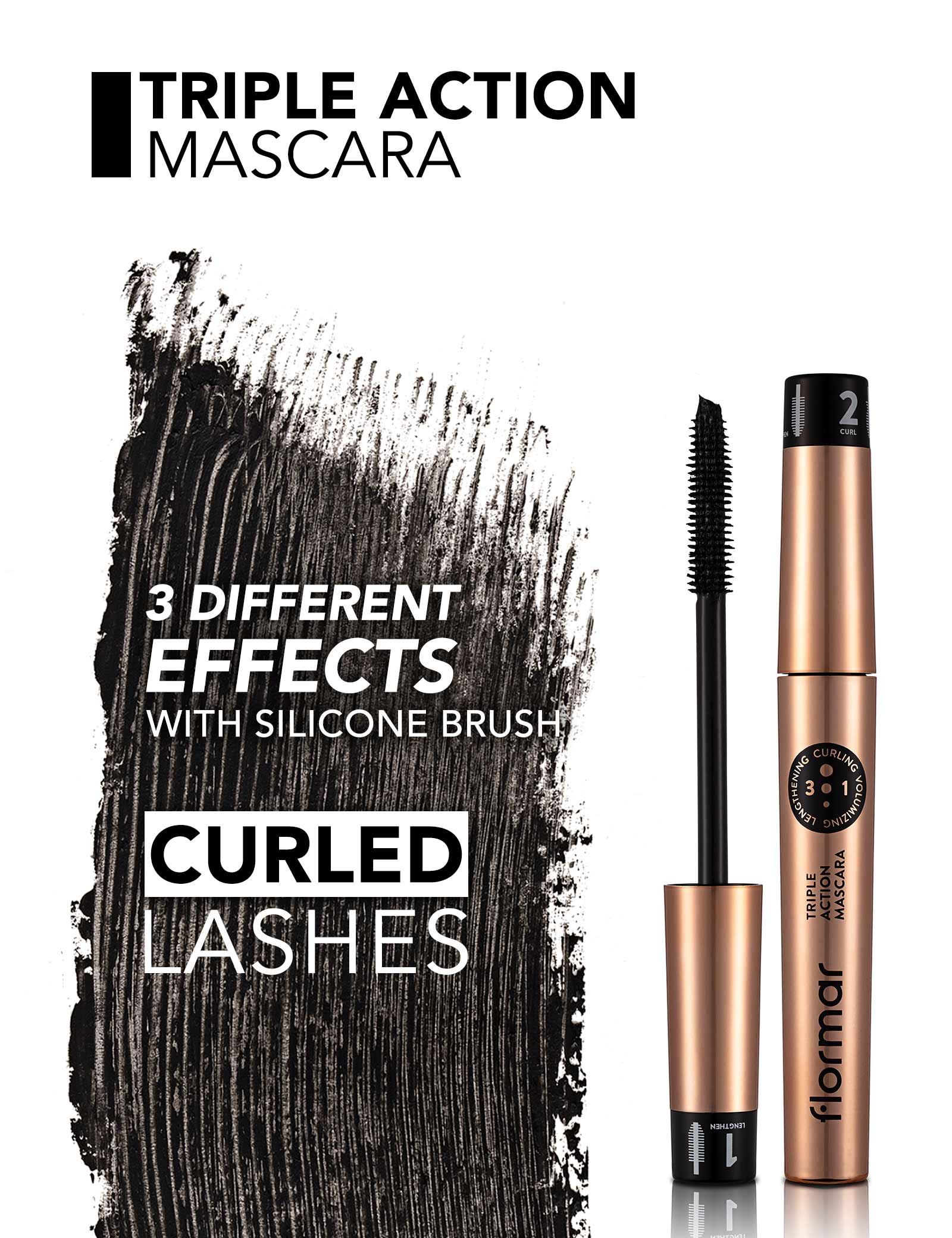 FLORMAR MASCARA TRIPLE ACTION WITH ARGAN & OLIVE BLACK